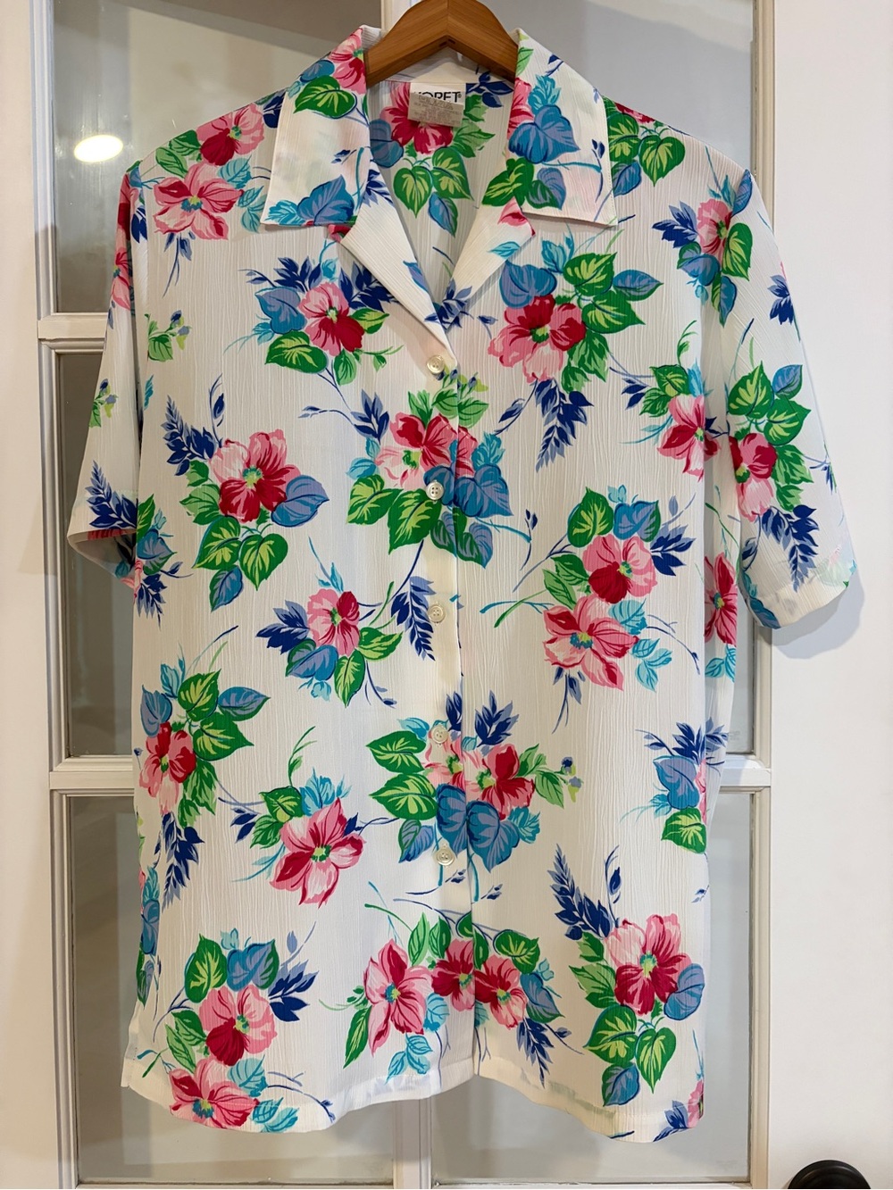 Vintage Floral Button Up Camp Shirt Top Tropical Retro Coastal Cottagecore